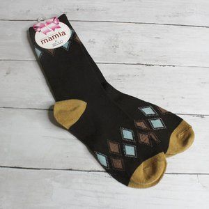 Mamia Womens Argyle Graphic Socks Fits Shoe Size 9-11 Brown Blue Tan
